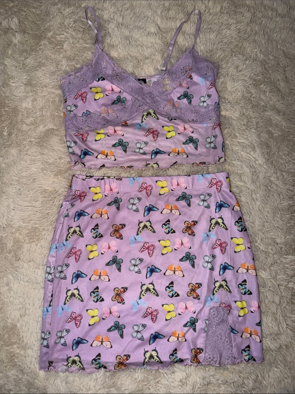 Forever 21 Lilac Butterfly Lace-Trim Two-Piece Set